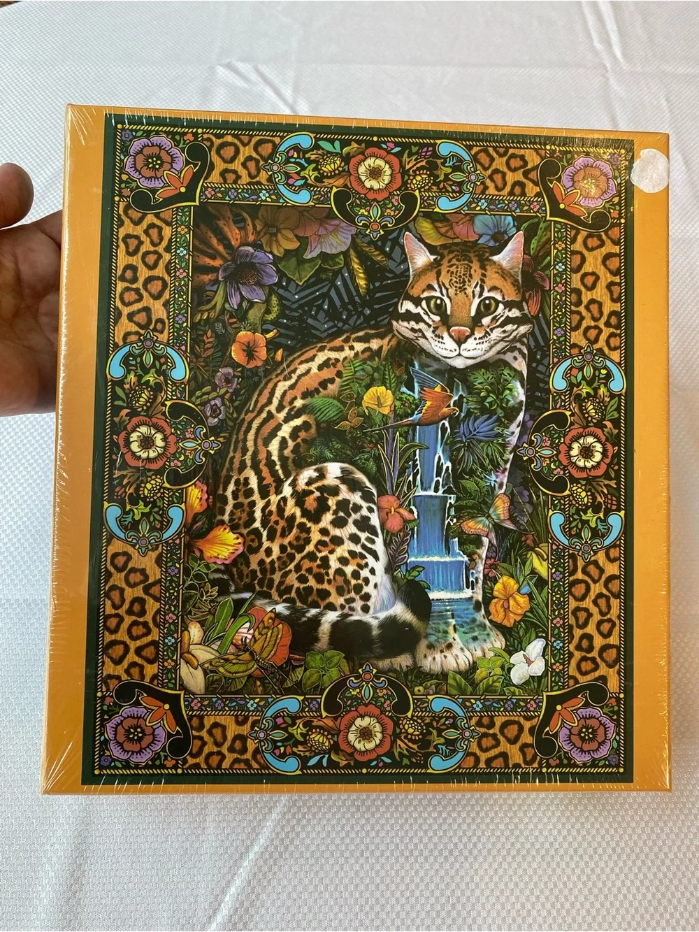 Tropical Cat Orange Leopard-Pattern Cat Puzzle Art - Vibrant Orange Box